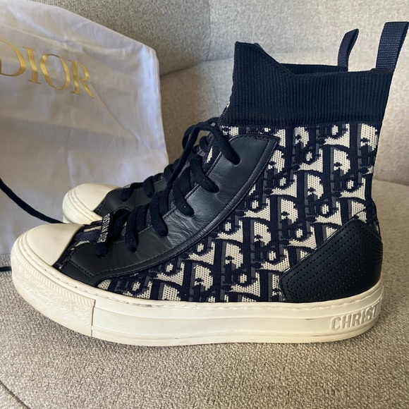 Technical Knit Calfskin Oblique Women’s ‘Walk’n’ Dior High Top Sneakers - Picture 2 of 11